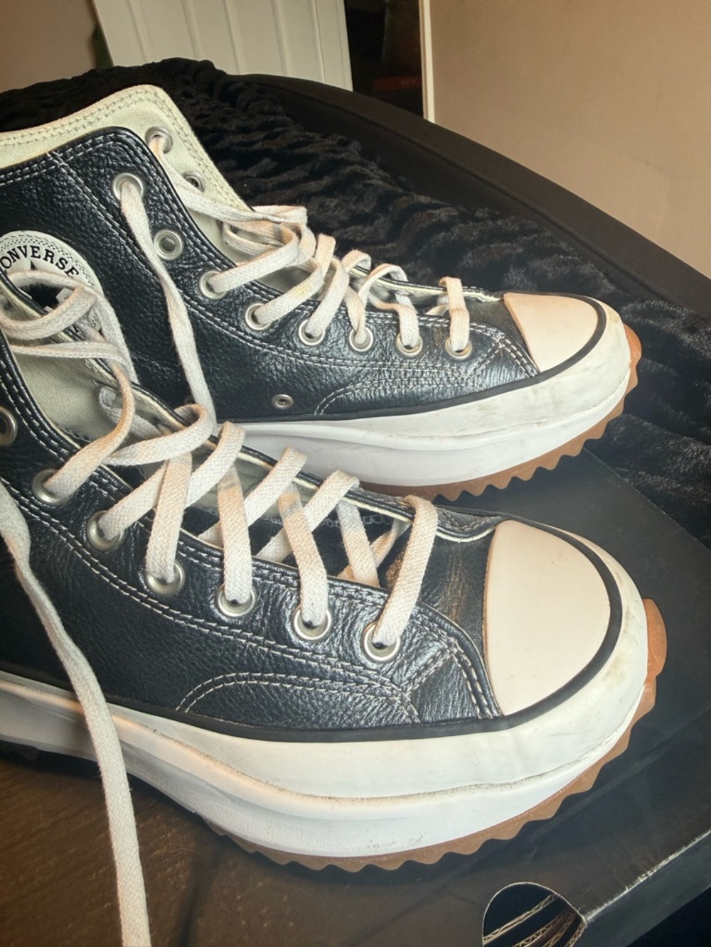 Converse Black Leather High-Top Sneakers with White Platform - Picture 3 of 6